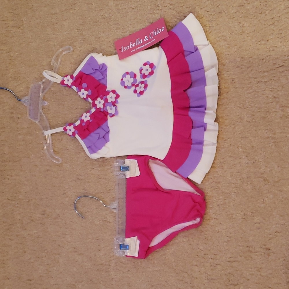 Isobella & Chloe 2 piece tanking white pink and purple